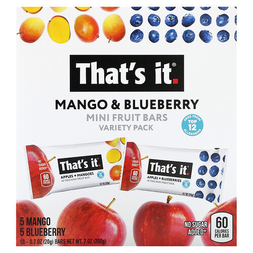 That's It, Mini Fruit Bars, Variety Pack, Mango & Blueberry, 10 Bars, 0.7 oz (20 g) Each | iHerb