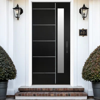 36 In. X 80 In. Black Fiberglass Front Entry Door With Frosted Glass | Wayfair North America