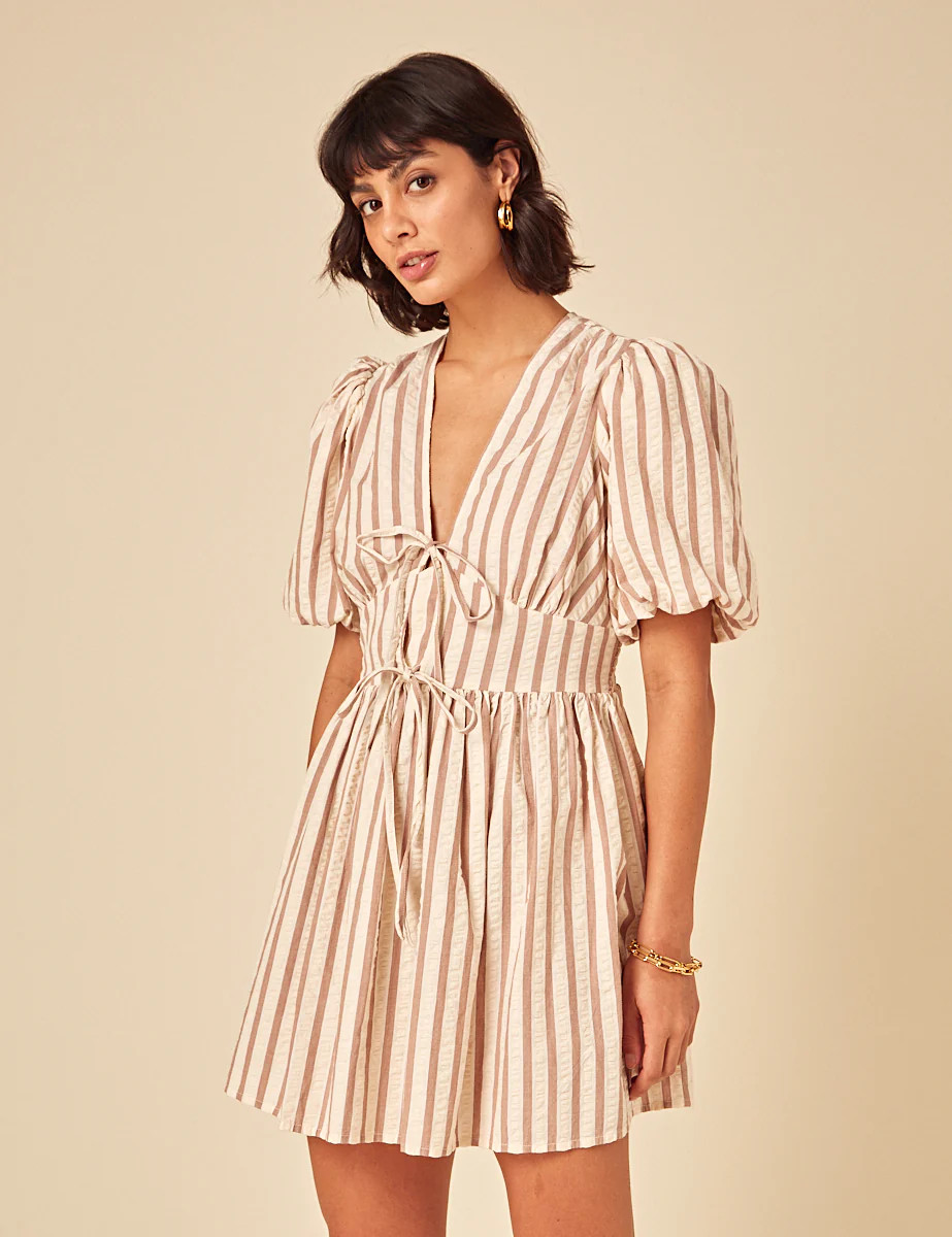 Stone Striped Tie Front Scarla Mini Dress | Nobody's Child
