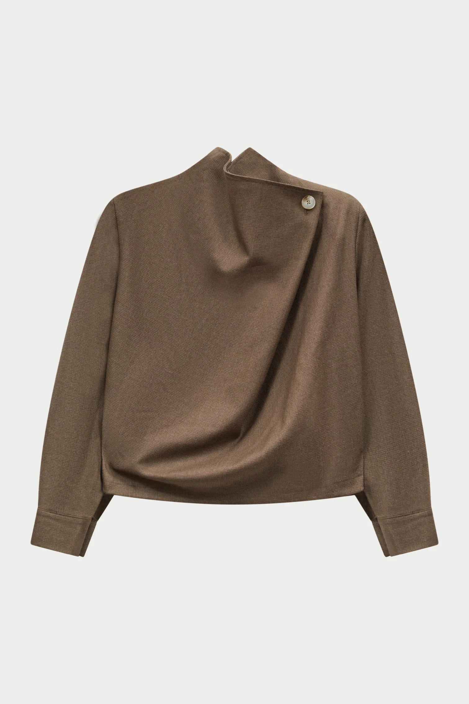 MICRO CHECK FUNNEL NECK TOP - BROWN | The Couture Club