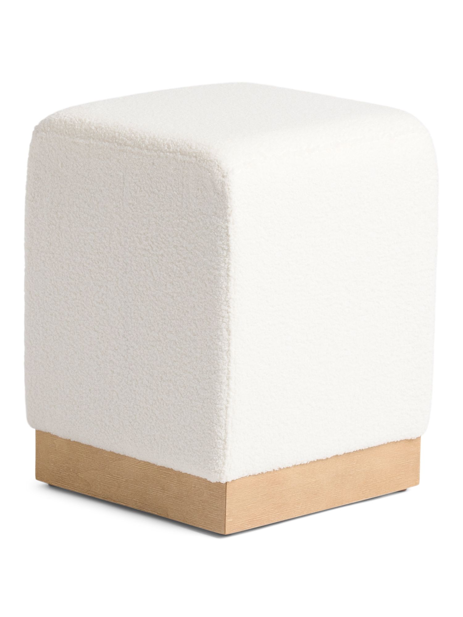 18in Boucle Ottoman With Wooden Base | TJ Maxx