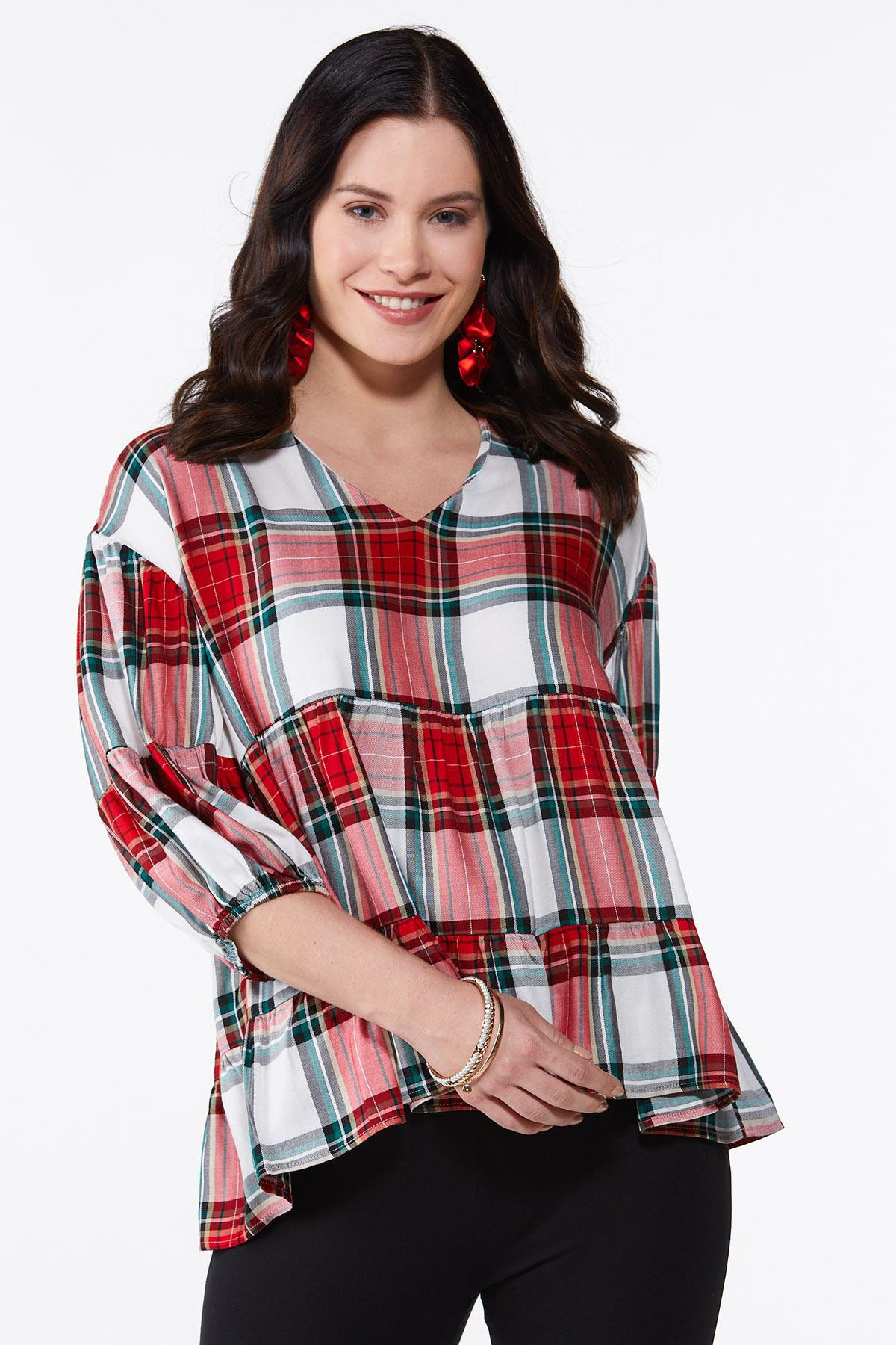 Tiered Holiday Plaid Top | Cato Fashions