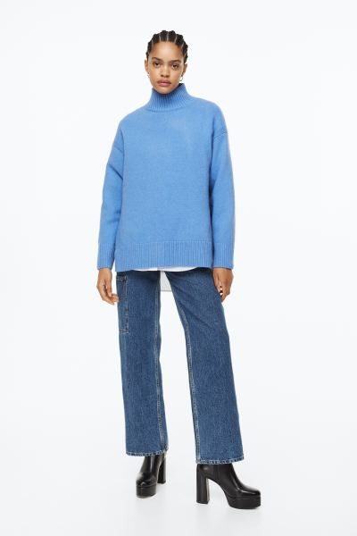 Oversized Turtleneck Sweater - Blue - Ladies | H&M US | H&M (US + CA)