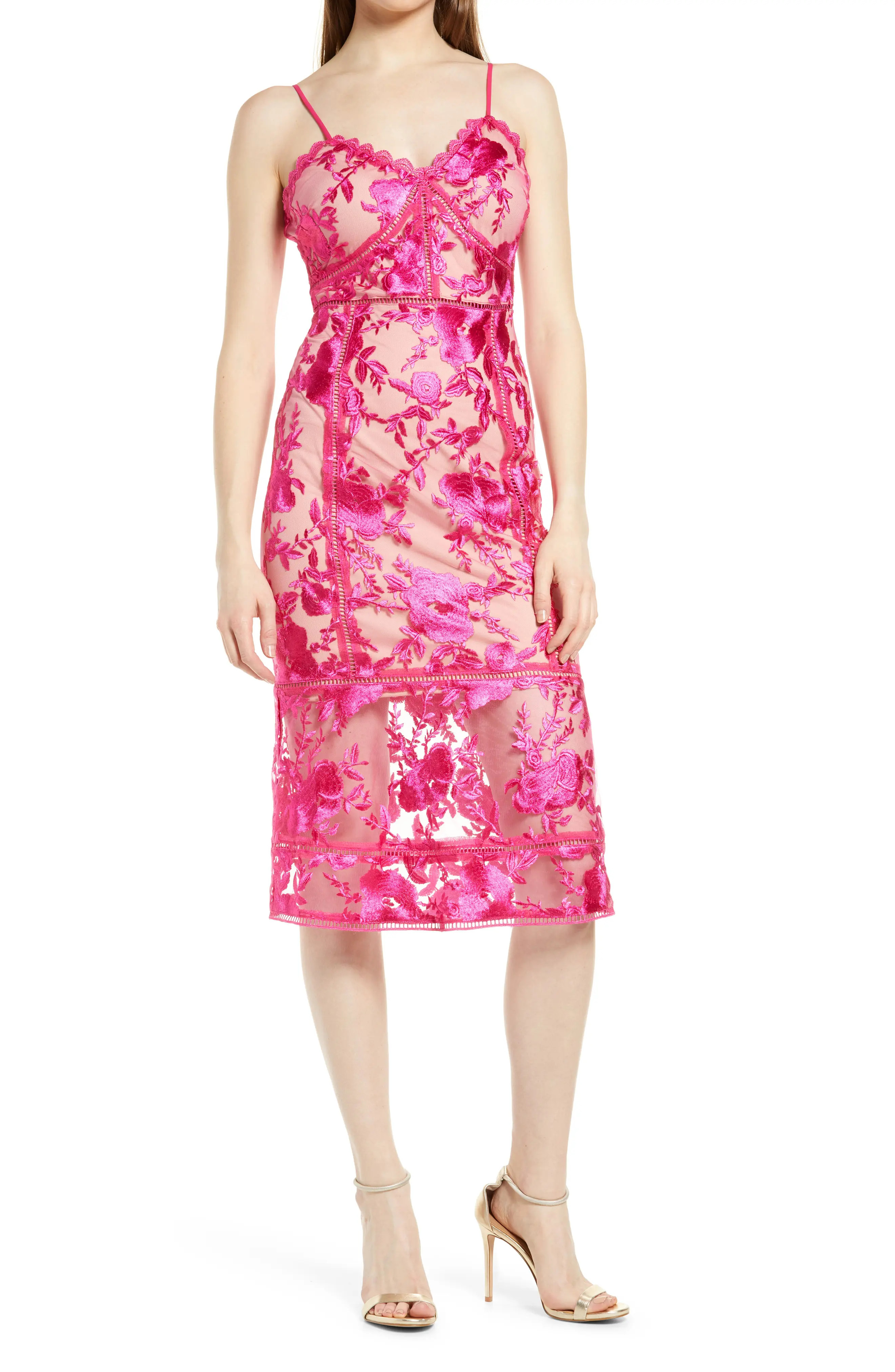 Lulus Deeply Cherished Floral Embroidery Body-Con Dress in Hot Pink at Nordstrom, Size X-Small | Nordstrom