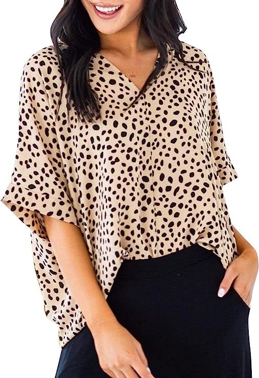 Dokotoo Womens Casual Printed Loose Shirt Balloon Sleeve V-Neck Blouse and Tops | Amazon (US)