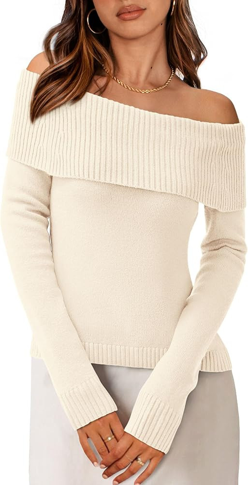 PRETTYGARDEN Off The Shoulder Sweater for Women 2025 Fall Fashion Cute Long Sleeve Tops Winter Ri... | Amazon (US)