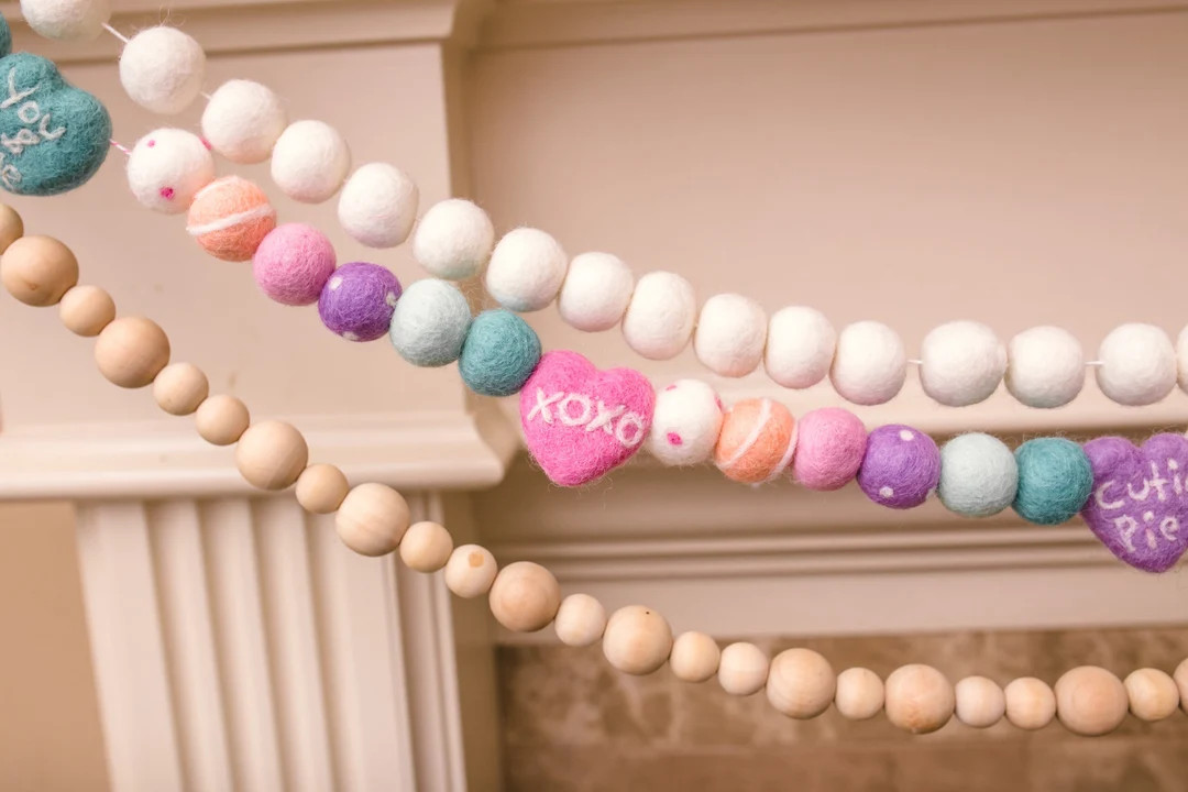 Conversation Hearts Garland -Valentine's garland -Valentine's Day -Valentines felt ball Garland -... | Etsy (US)