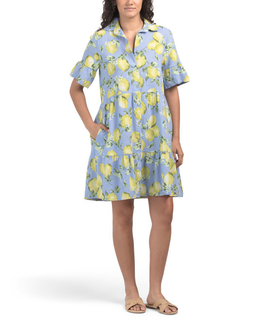 Made In Italy Linen Blend Lemon Print Mini Dress | TJ Maxx