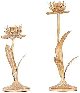 Creative Co-Op Cut Metal Flower Shaped Taper Candle Holder in Distressed Gold Finish (Set of 2 Si... | Amazon (US)