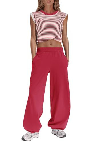 Panadila Womens Striped Lounge Sets 2 Piece Outfits Cropped T Shirts Wide Leg Pants Set Summer Sw... | Amazon (US)