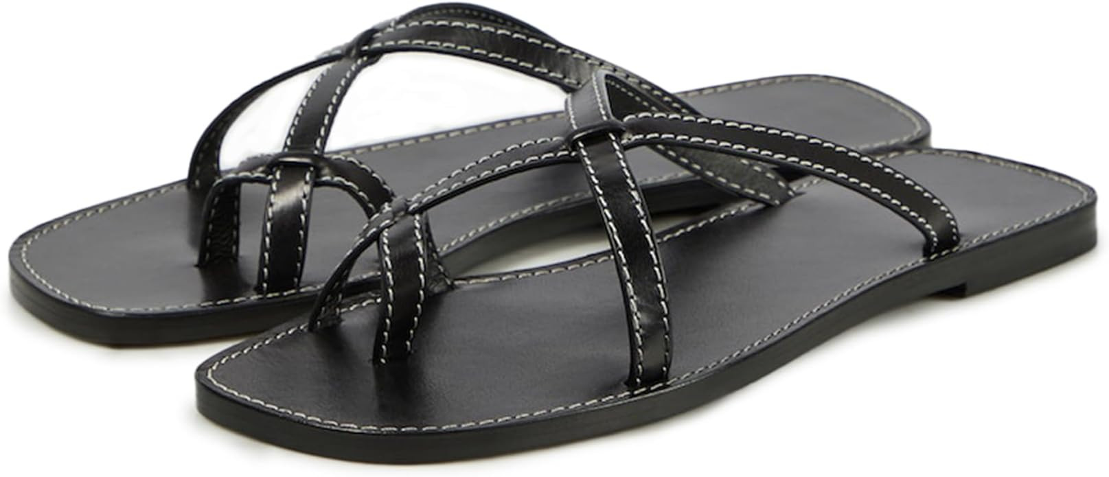 Crisscross Straps Toe Ring Flat Sandals Square Toe Strappy Sandals | Amazon (US)