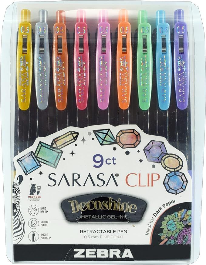 Zebra Pen Sarasa Clip Decoshine Retractable Gel Pen, Fine Point, 0.5mm, Assorted Metallic Gel Ink... | Amazon (US)