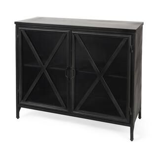 Poppy III 40 in. L x 16 in. W Black Metal And Glass Door Accent Cabinet | The Home Depot