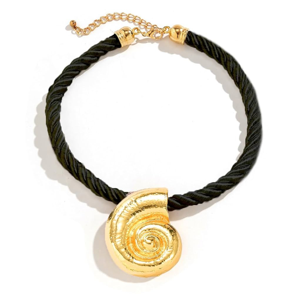 Gold Conch Shell Necklace for Women Halloween Ursula Costume Accessory for Adult Teens Witch Shell Necklace Snail Seashell Pendant Rope Necklace Jewelry Cosplay Holiday Party | Amazon (US)