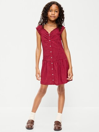 Short-Sleeve Fit and Flare Button-Front Dress for Girls | Old Navy (US)
