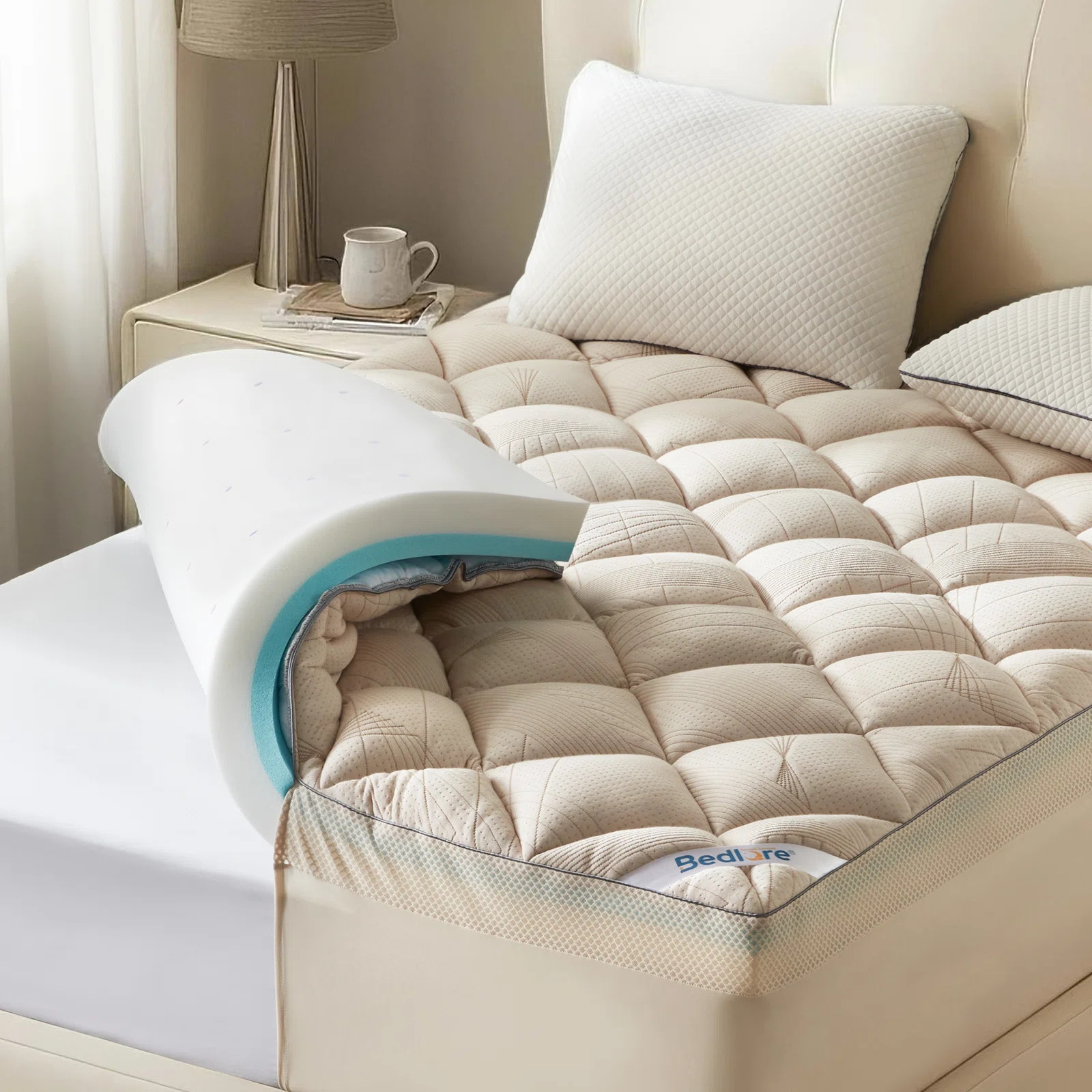 BEDLORE® 4" Dual-Layer Memory Foam Mattress Topper with 2" Cooling Gel Foam & 2" Plush Bamboo Pi... | Wayfair North America