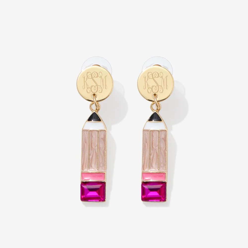 Monogrammed Pencil Earrings | Pink | Marleylilly