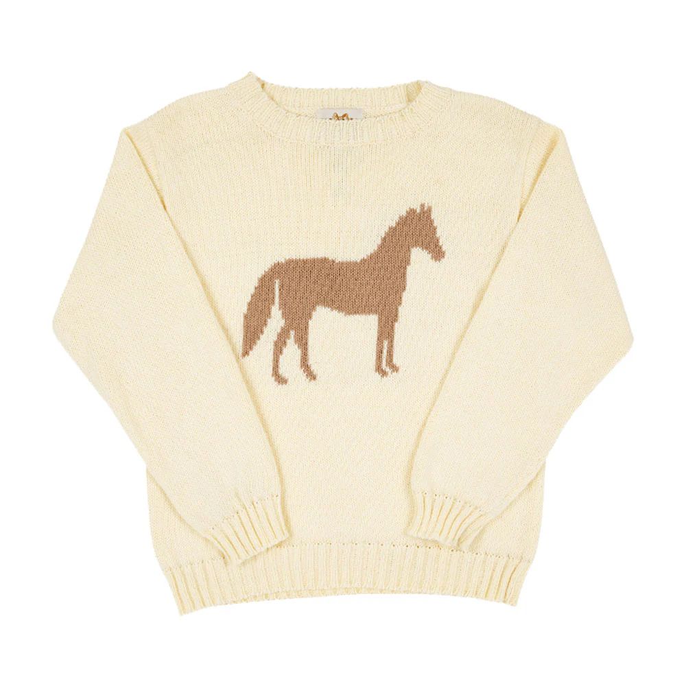 Isaac's Intarsia Sweater (Unisex) - Palmetto Pearl with Horse Intarsia | The Beaufort Bonnet Company