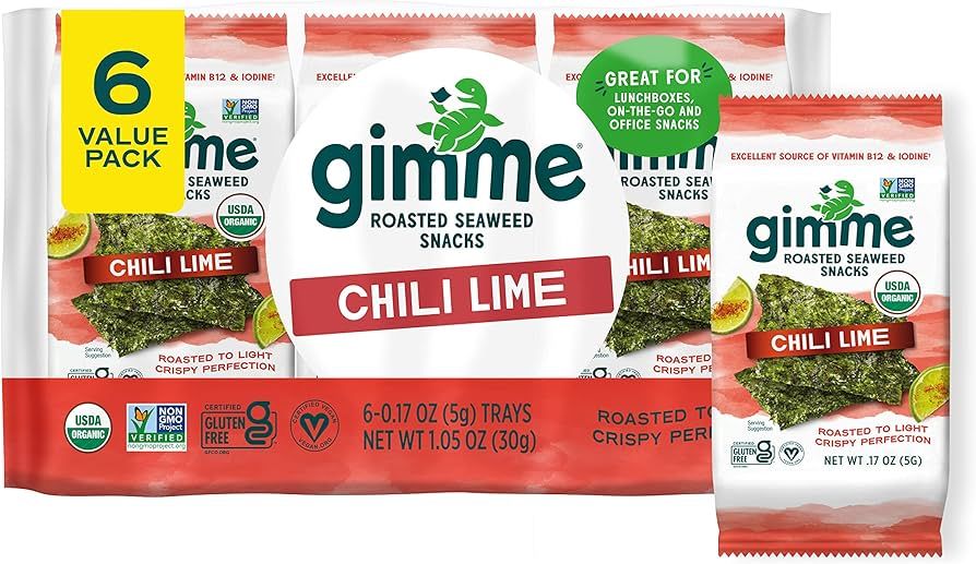 gimMe - Chili Lime - 6 Count - Organic Roasted Seaweed Sheets - Keto, Vegan, Gluten Free - Great ... | Amazon (US)