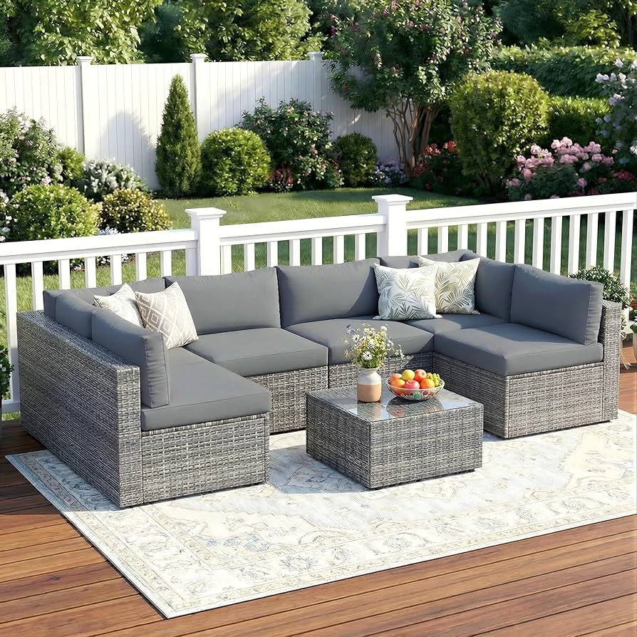 Wisteria Lane Juego de 7 muebles de patio al aire libre, sofás seccionales de mimbre para patio ... | Amazon (US)