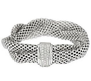 Italian Silver Sterling 7-1/4" Braided Mesh Bracelet with Crystal Clasp | QVC