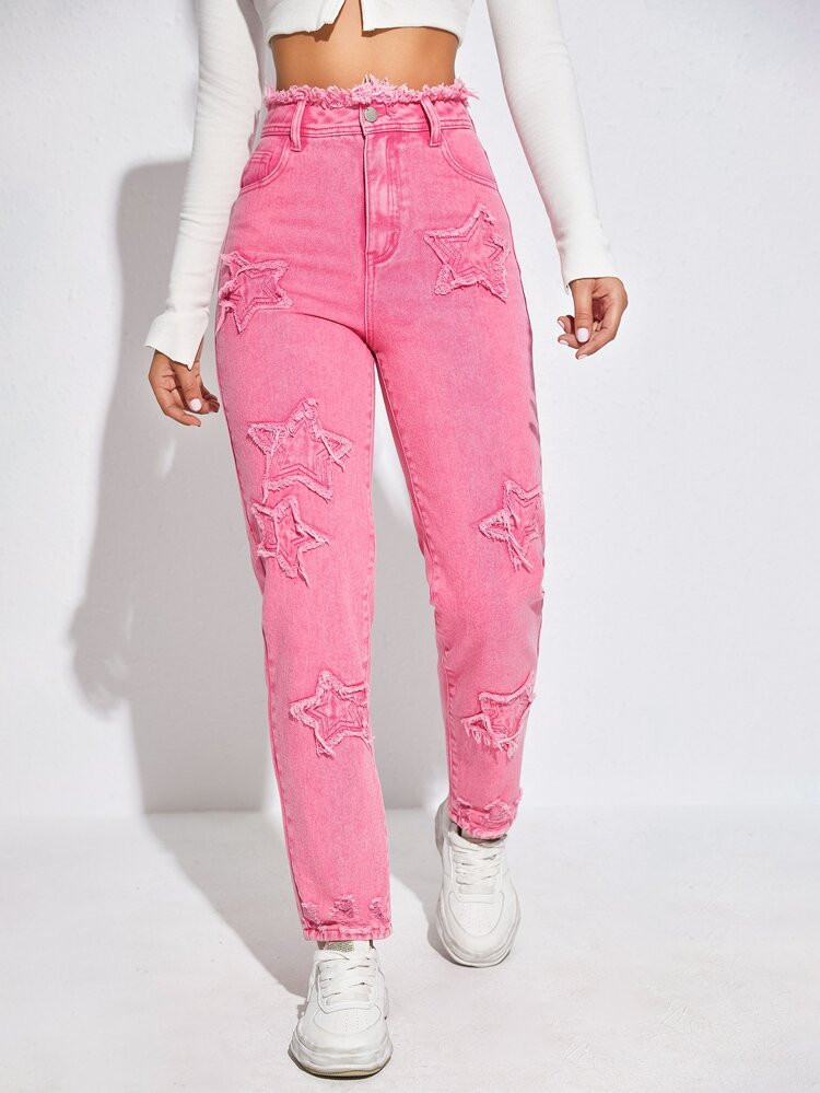 High Waist Star Patched Jeans | SHEIN