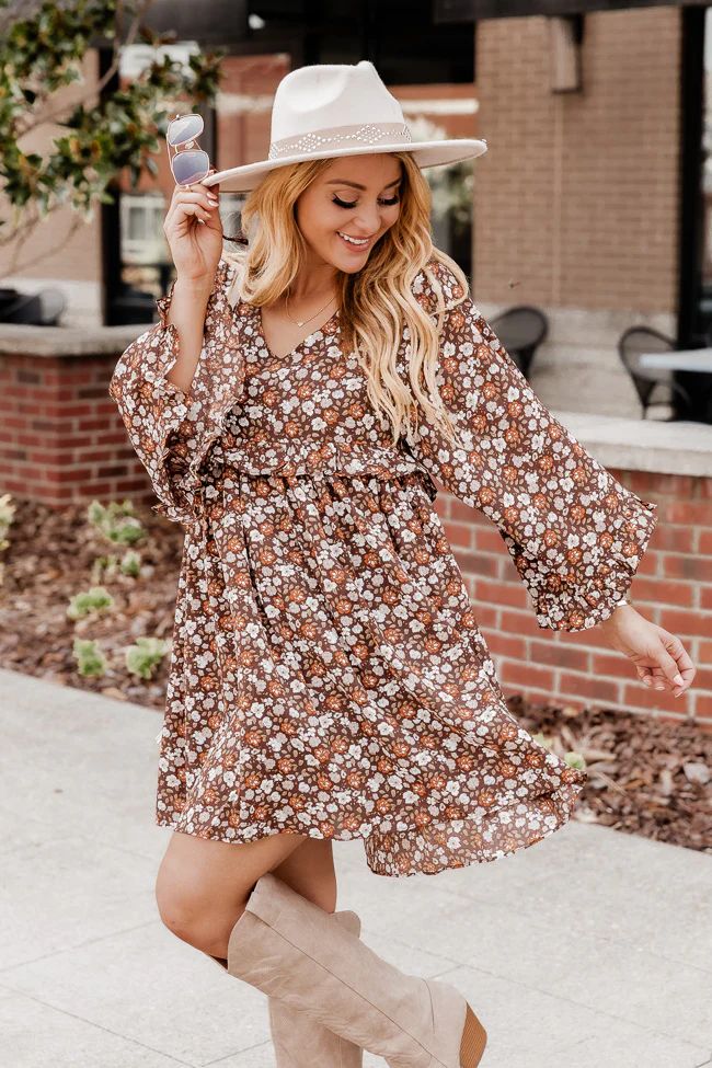 What A Time Brown Floral and Paisley Printed Mini Dress | Pink Lily