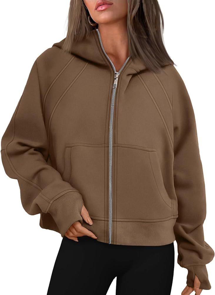 WYNNQUE Womens Zip Up Cropped Hoodies Fleece Full Zipper Sweatshirts Pullover Winter Clothes Swea... | Amazon (US)