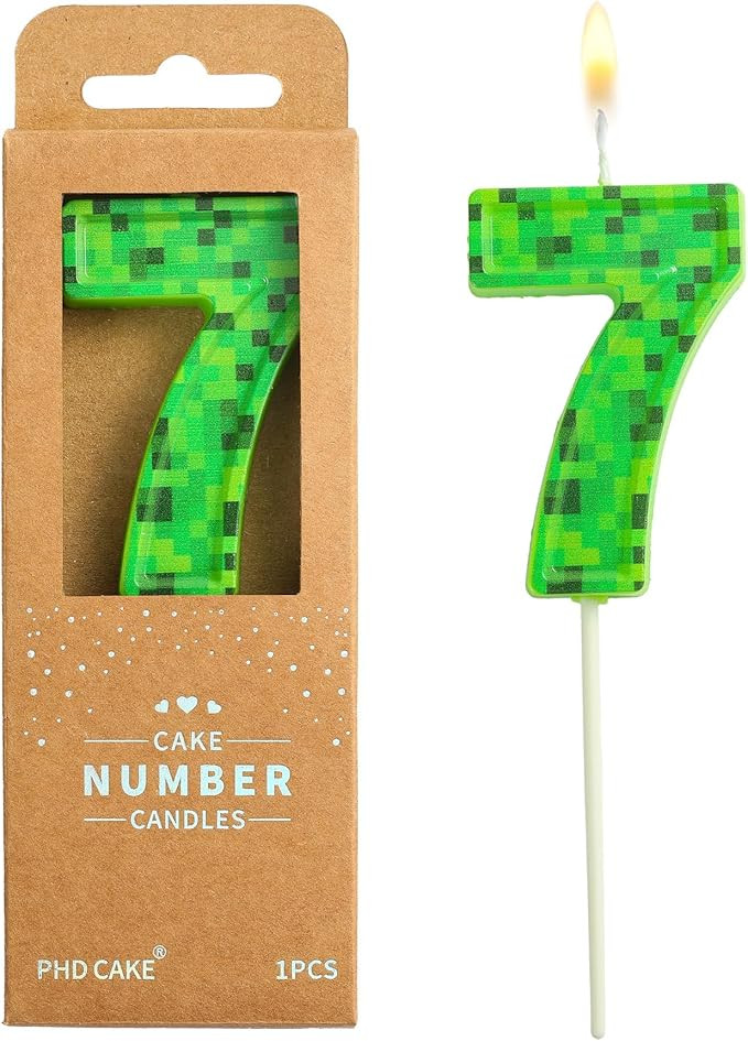 PHD CAKE 2.76 Inch Number 7 Pixel Birthday Candles, Green Miner Number Candles, Cake Number Candl... | Amazon (US)