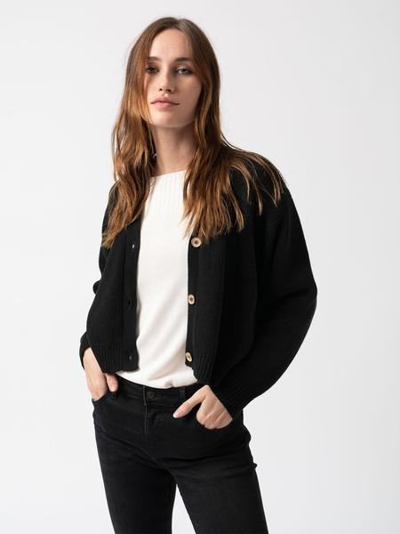 Rib Knit Crop Cardigan - Black | Saint & Sofia UK