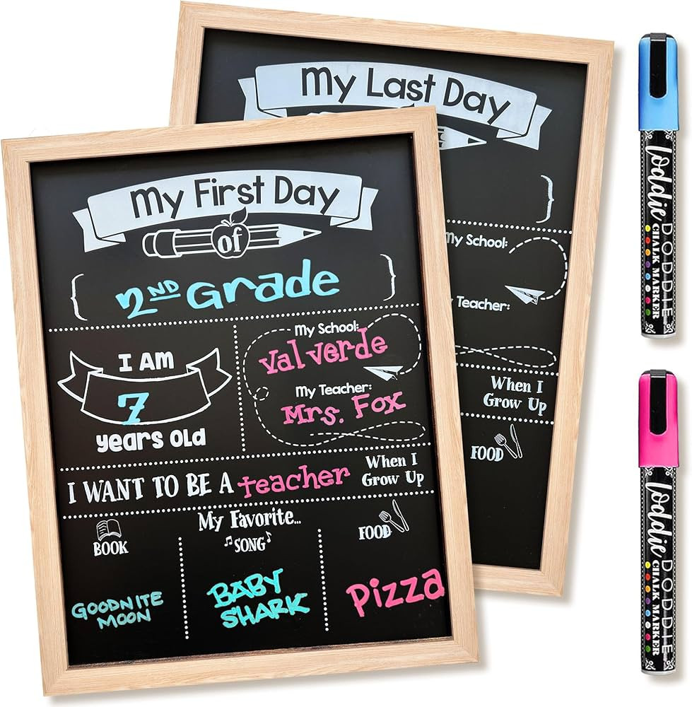 Loddie Doddie First & Last Day of School Sign Board - 14 x 11 in Light Wood Frame - Double-Sided ... | Amazon (US)