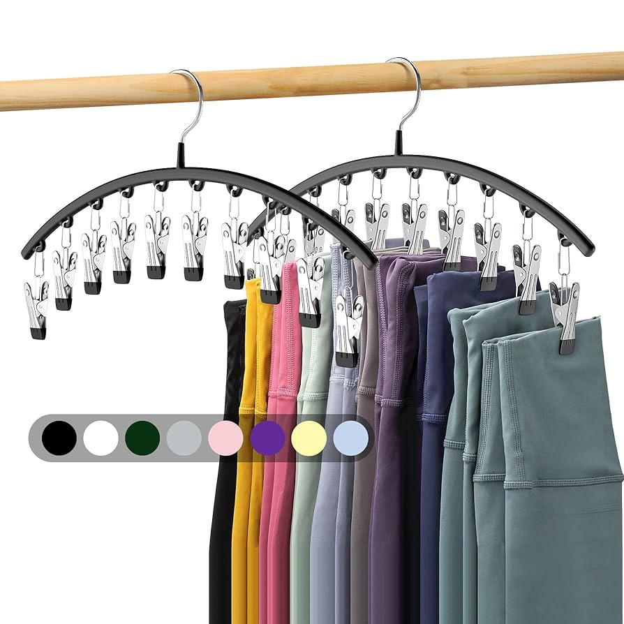 Legging Organizer for Closet, Metal Yoga Pants Hangers 2 Pack w/10 Clips Holds 20 Leggings, Space... | Amazon (US)