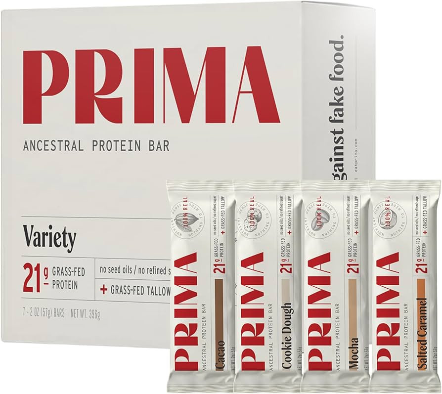 PRIMA Ancestral Protein Bar | Grass-Fed Protein Bars Variety Pack 7-Pack | 21g Protein | Animal-B... | Amazon (US)