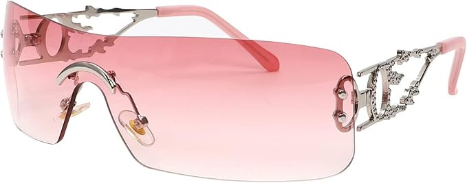 Rimless Y2k Sunglasses For Women Men Rectangle Vintage glasses Fashion Flame Metal Sunglass Frame... | Amazon (US)