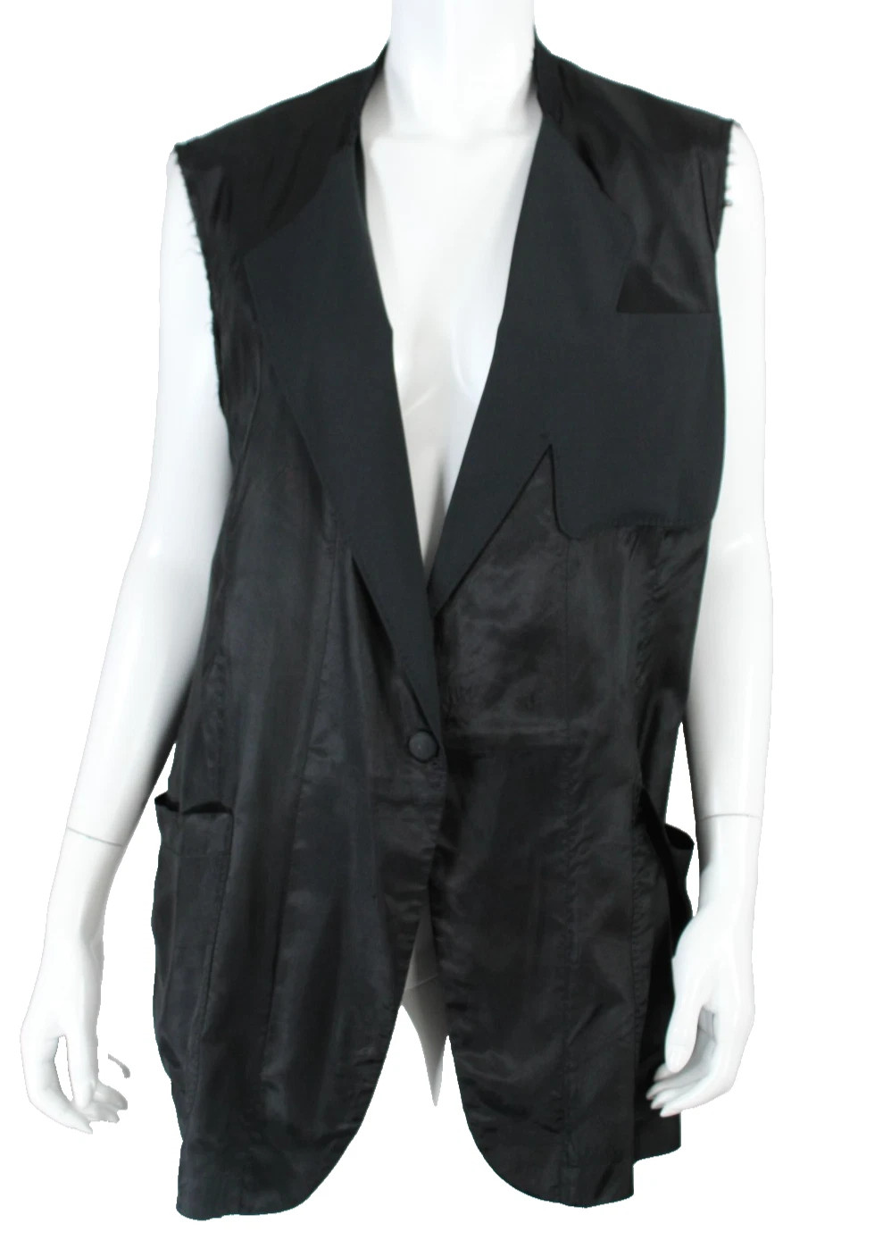 MAISON MARGIELA Vintage Black Satin Woven Trim Raw-Edge Asymmetric Vest 44 | eBay | eBay US
