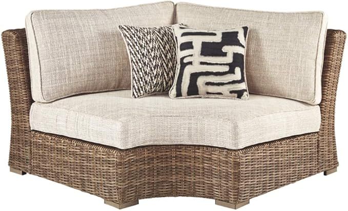 Signature Design by Ashley Beachcroft Farmhouse Outdoor Patio Wicker Curved Corner Chair, Beige | Amazon (US)