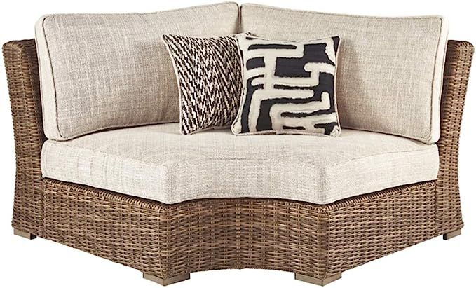 Signature Design by Ashley Beachcroft Farmhouse Outdoor Patio Wicker Curved Corner Chair, Beige | Amazon (US)