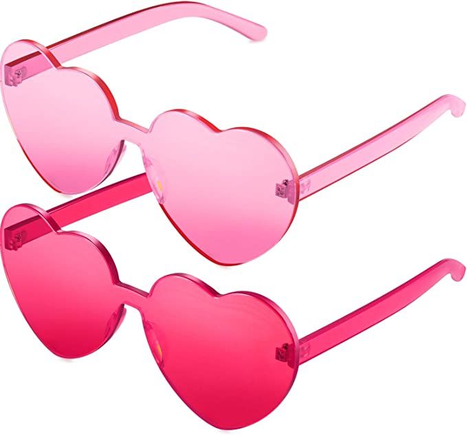 2 Pieces Heart Shape Rimless Sunglasses Transparent Candy Color Frameless Glasses Love Eyewear | Amazon (US)