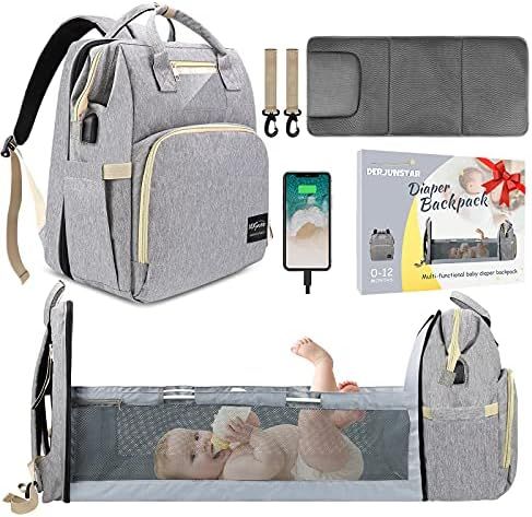 Diaper Bag Backpack with Changing Station, DerJunstar Baby Diaper Bags for Baby Boy & Girl with P... | Amazon (US)