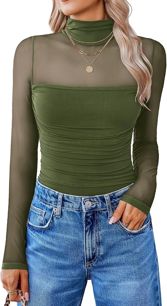 Avidlove Women Long Sleeve Bodysuit Turtle Neck Shapewear Body Suit Mesh One Piece Leotard Shirt ... | Amazon (CA)