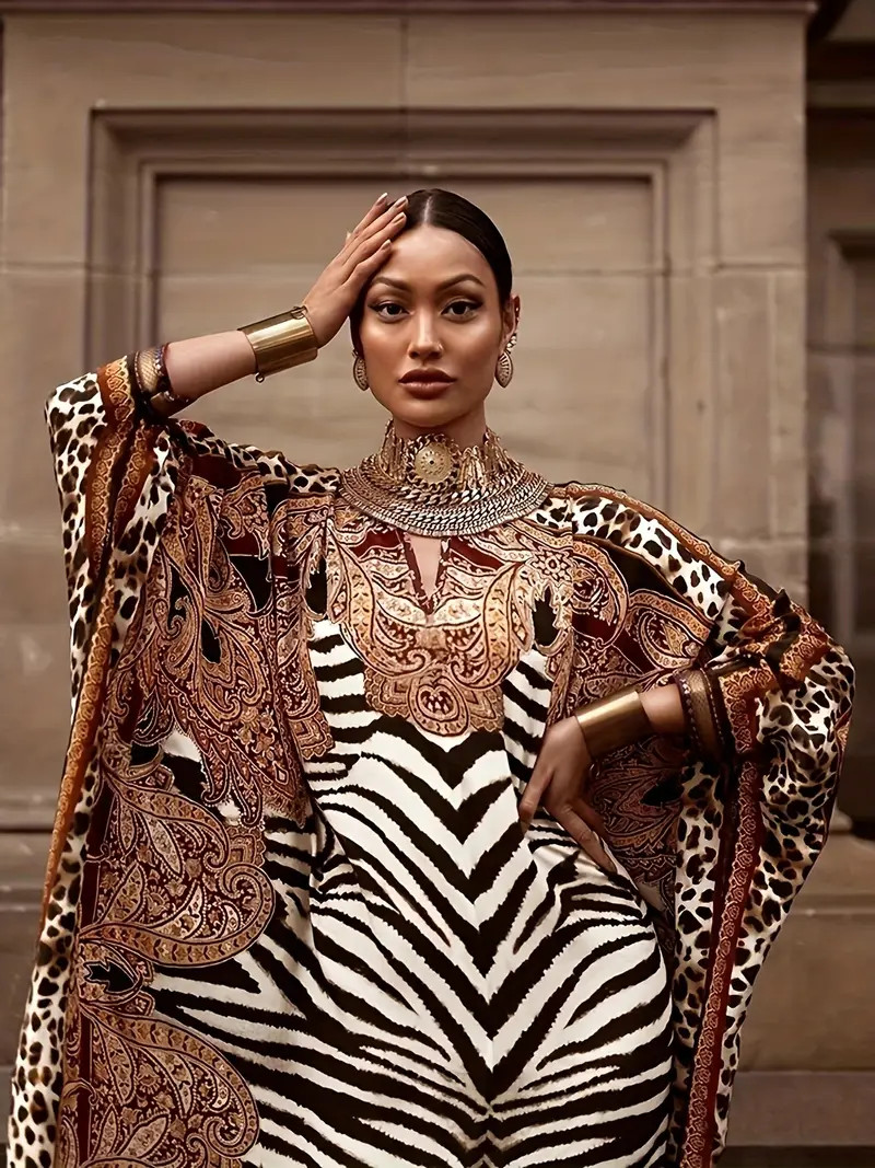 Plus Size Boho Kaftan Dress Women's Plus Zebra Paisley Print - Temu | Temu Affiliate Program