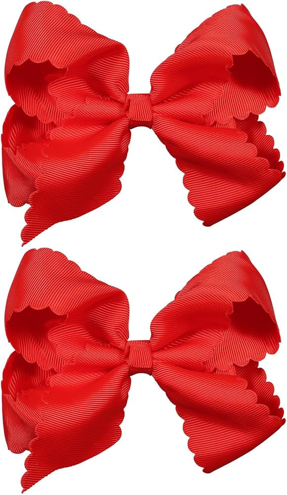 5" Red Grosgrain Scalloped Hair Bows Alligator Clips for Teen Girls Women | Amazon (US)