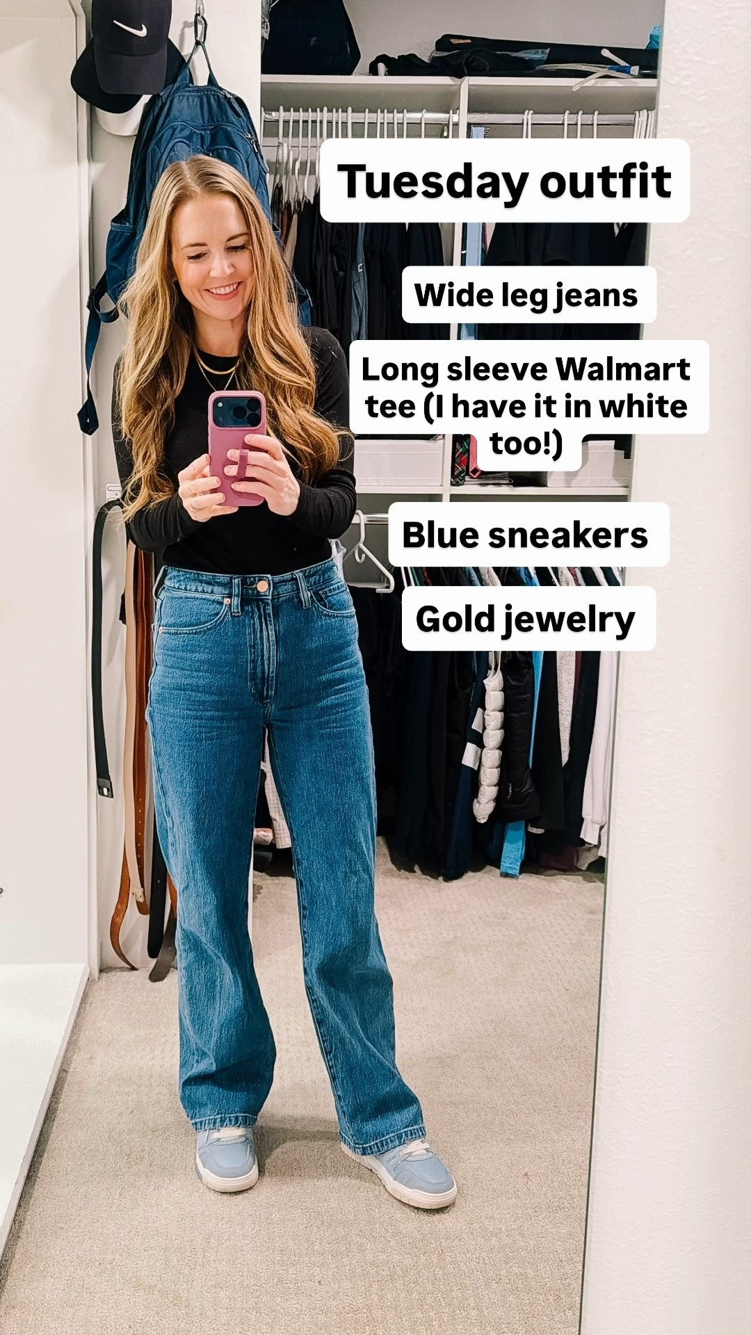 You can never go wrong with a black shirt and blue jeans