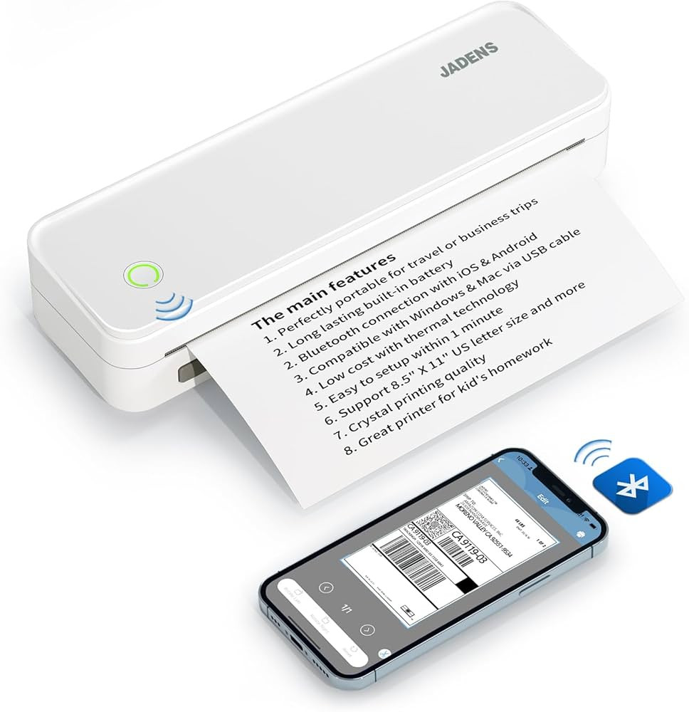 JADENS Portable Printers Wireless for Travel, Support 8.5" X 11" US Letter, Bluetooth Thermal Pri... | Amazon (US)