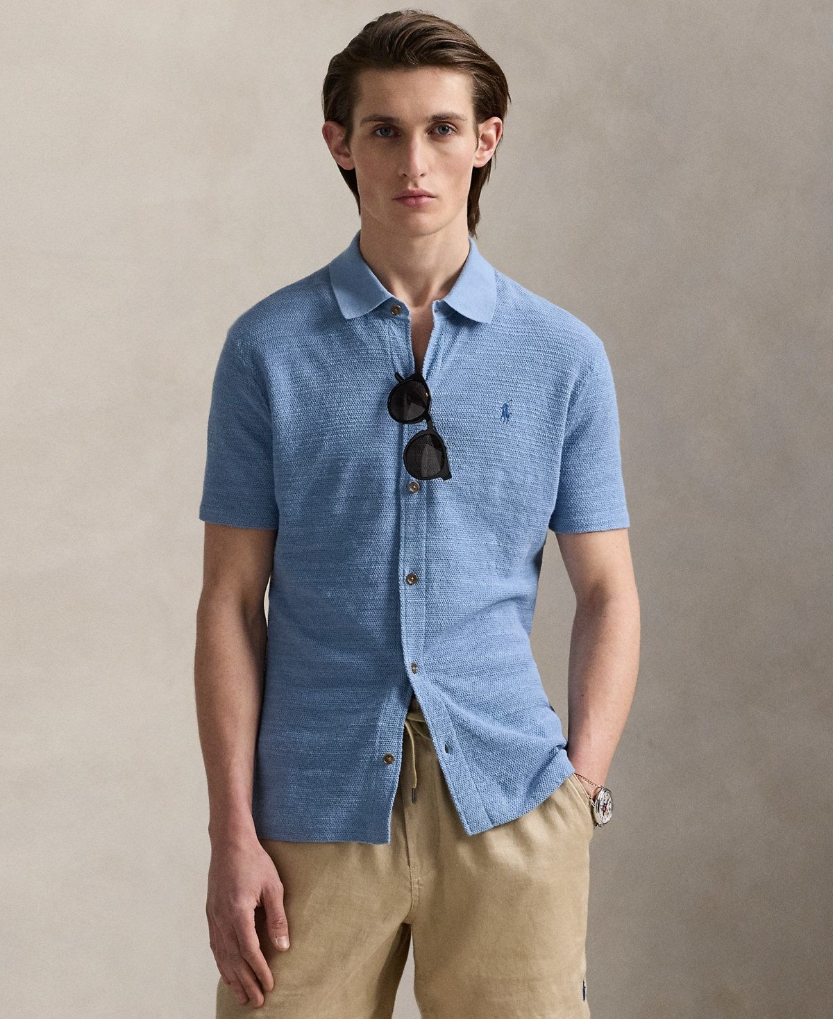 Polo Ralph Lauren Men's Textured Cotton-Linen Shirt Sweater - Fall Brown | Macy's