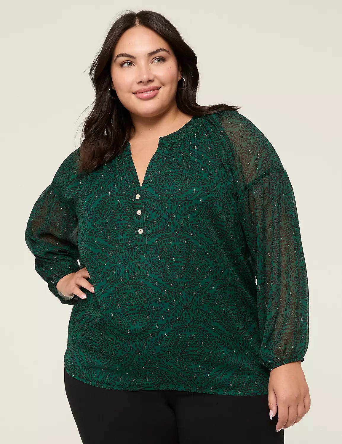 Lurex Shimmer Split-Neck Popover Top | Lane Bryant (US)