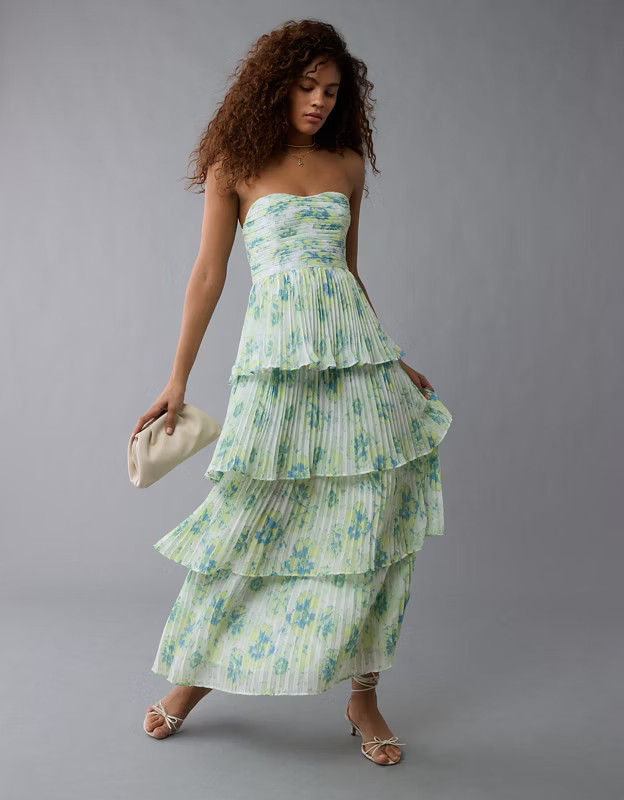 AE Tiered Pleated Maxi Dress | American Eagle Outfitters (US & CA)