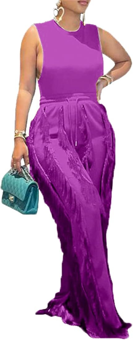 Women?s 2 Piece Outfits Womens Tassels Shorts Set High Waist Short Sets Tracksuit Sexy Clubwear Tshi | Amazon (US)