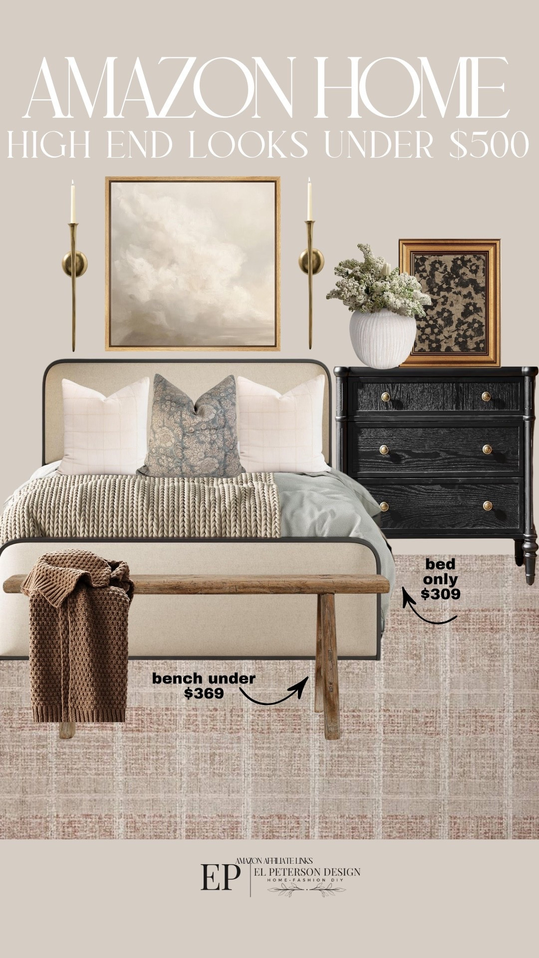 Amazon Home
Bed
Nightstand
Artwork
Vase
Throw pillows
Bench
Blanket
Candle sconce


#LTKHome