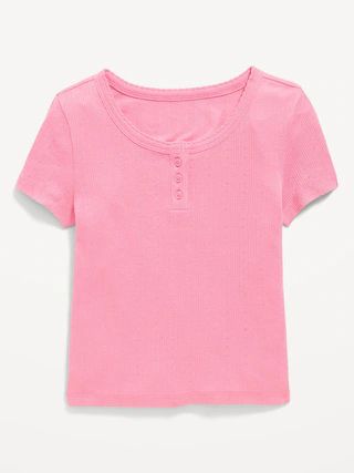 Short-Sleeve Pointelle-Knit Henley Top for Girls | Old Navy (US)